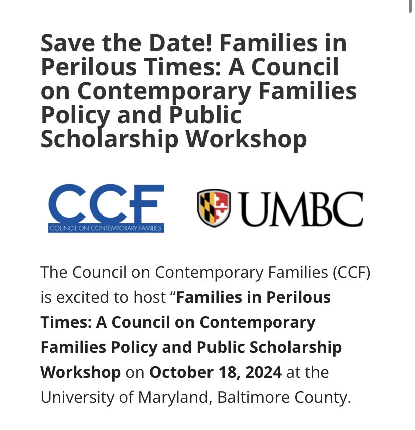 📢 Event alert! The @CCF_Families Policy & Public Sociology Conference will feature leading researchers discussing pressing family policy issues & strategies for public scholarship. Sign up today!