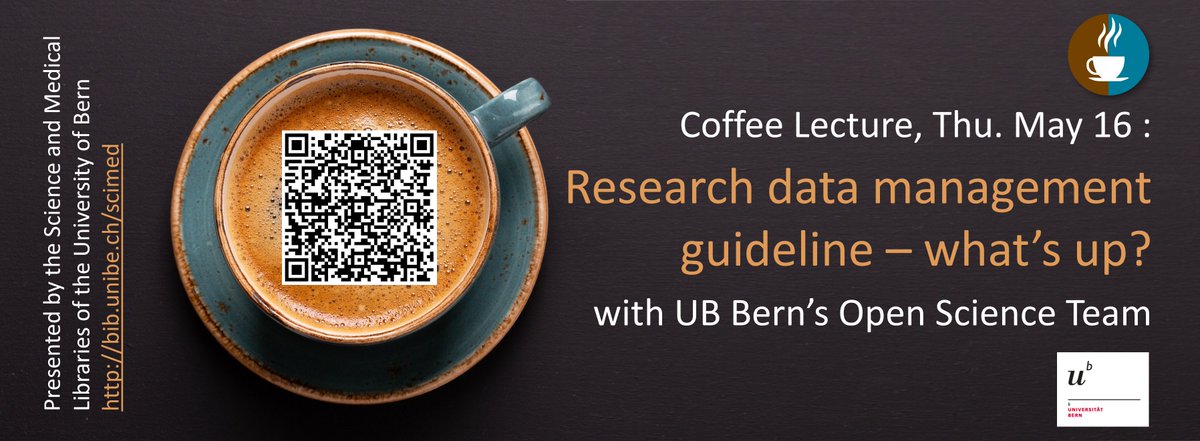Science and Medical Libraries University of Bern (@sci_ub_unibe) on Twitter photo Get to know the Research Data Management (#RDM) guideline <a href="/unibern/">Universität Bern</a>: Join our #CoffeeLecture for Science & Medicine tomorrow, May 16, 13:00 online. With our data stewards Dr. habil. Olga Churakova & Dr.-Ing. Federico Grasso Toro from @opensciencebern.
Zoom: bib.unibe.ch/scimedCL Get to know the Research Data Management (#RDM) guideline <a href="/unibern/">Universität Bern</a>: Join our #CoffeeLecture for Science & Medicine tomorrow, May 16, 13:00 online. With our data stewards Dr. habil. Olga Churakova & Dr.-Ing. Federico Grasso Toro from @opensciencebern.
Zoom: bib.unibe.ch/scimedCL