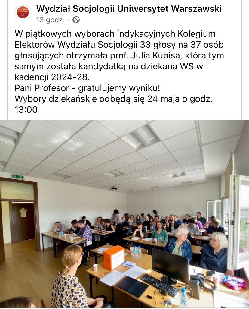 Elektorki_rzy <a href="/Karowa18/">Wydział Socjologii UW</a> wskazali bym kandydowała w wyborach dziekańskich To szczęście radość zapał do działania na rzecz Karowej - my happy place &amp; for my people Mój program został dobrze przyjęty. It’s official jestem kandydatką na kandydatkę na Dziekanę WSUW ☺️ <a href="/UniWarszawski/">Uniwersytet Warszawski</a>