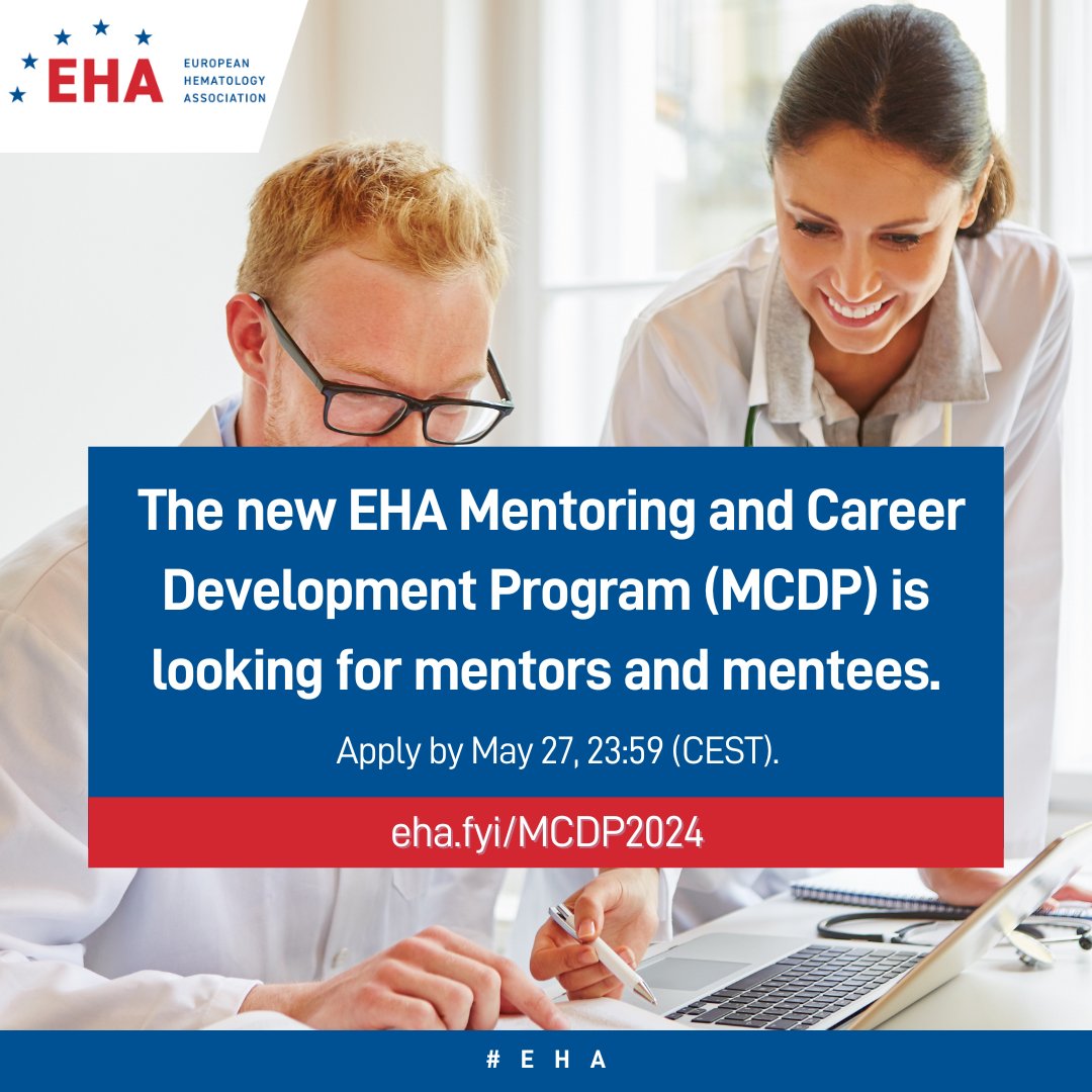 To address the importance of developing mentorship in #hematology, EHA is proud to announce a Mentorship Mixer at #EHA2024 hosted by @young_eha, as a pilot for a potential new mentorship program. Learn more & apply by May 27: eha.fyi/MCDP2024
