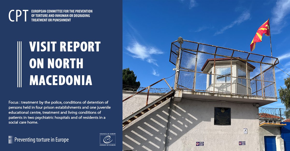 The #CoE #antitorture Committee (#CPT) publishes the report of its 2023 visit to #NorthMacedonia : limited improvements in material conditions at some prison establishments but conditions at Idrizovo Prison remain very poor @coe @CoEHumanRights bit.ly/4aBRuid