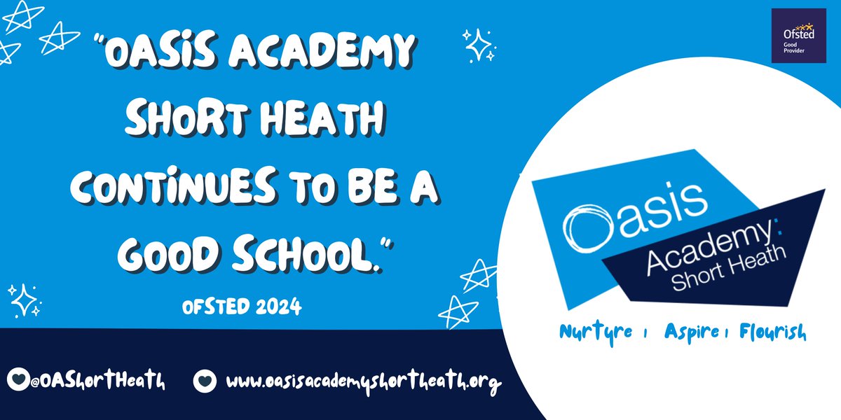 We are so proud of our staff and children at Oasis Academy Short Heath! Please enjoy reading our latest OFSTED report @HerminderChanna @OasisAcademies @JohnBarneby 
files.ofsted.gov.uk/v1/file/502470…