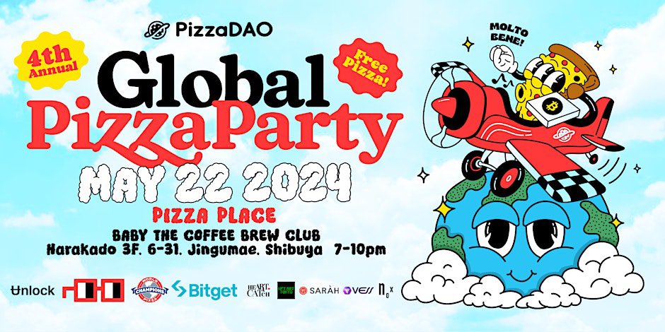 LET'S ALL ENJOY FREE PIZZA TOGETHER！！🥳

🍕🍕PIZZA DAO PRESENTS🍕🍕
🗼GLOBAL PIZZA PARTY TOKYO🗼

🗓 MAY 22nd 19:00-22:00
📍@harakado_  BABY THE COFFEE BREW CLUB

🎟️RSVP: Join us through the link in the sub-post!

Global PizzaParty is celebrated annually on May 22nd, marking…