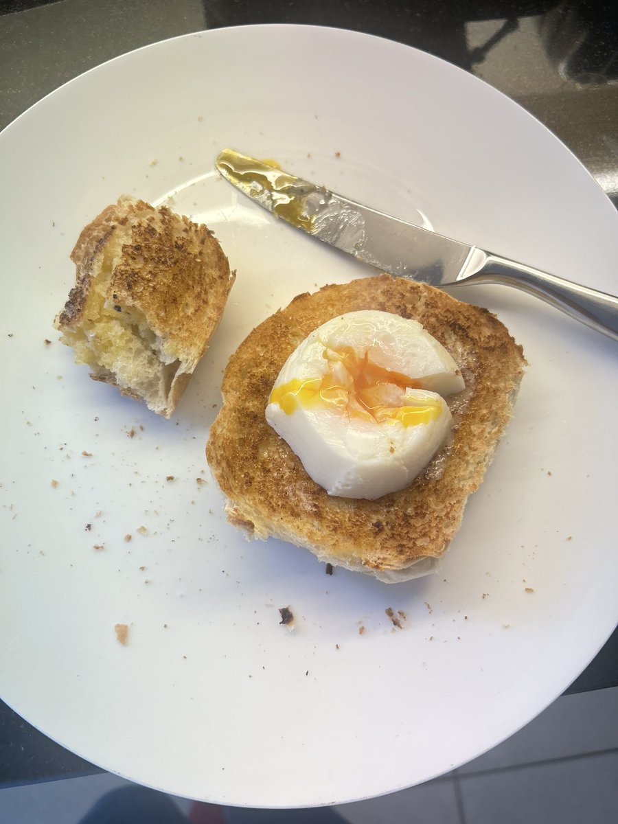 Ran out of bread so having a poached egg on a toasted bun. #MakeDoAndMend #OCourseDuringTheWar