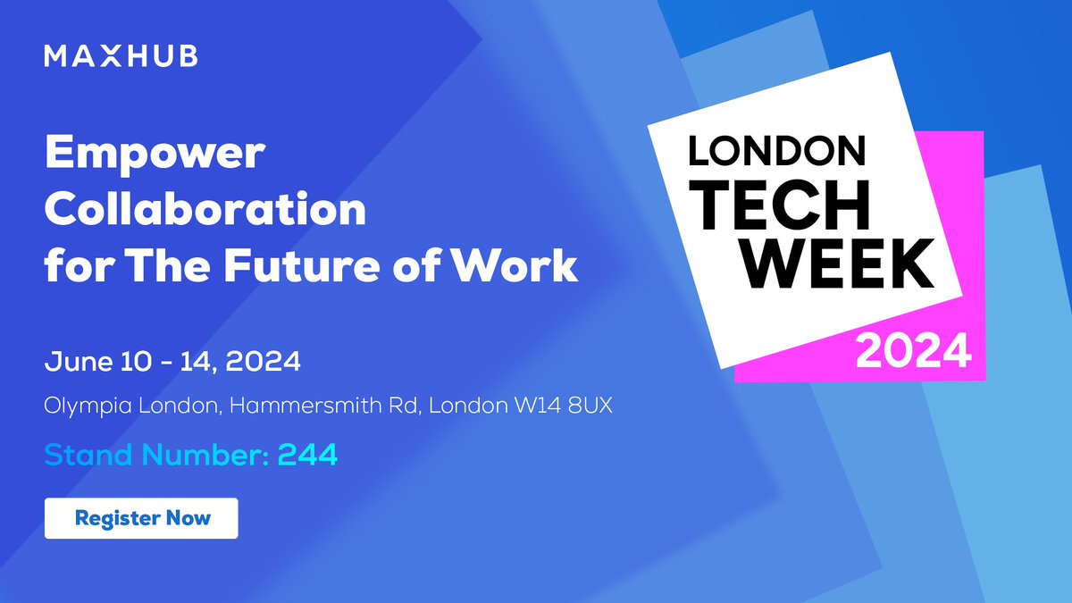 Step into the future of work with #MAXHUB at our debut #LondonTechWeek. From June 10-14, 2024, explore groundbreaking innovations at Olympia London, Stand 244. Elevate your collaboration experience.

Register now and witness the change: londontechweek.com/registration

#LTW24 #ProAV