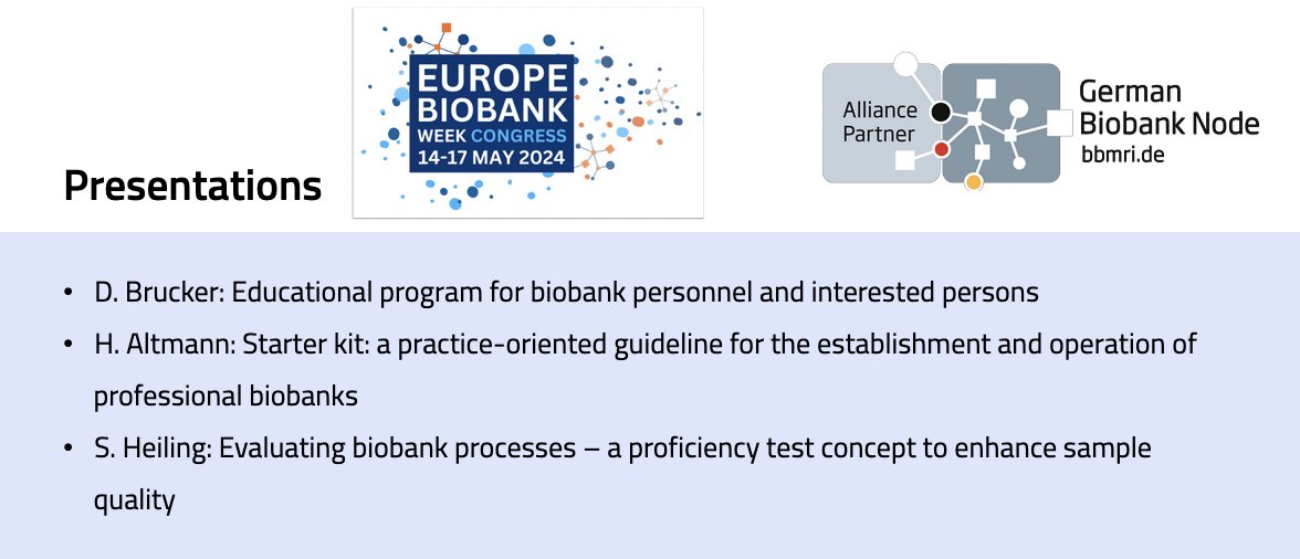 If you are at #EBW24, don't miss the GBN/GBA presentations today! From our educational programme with a special focus on our 'starterkit' for newcomer #biobank|s to a proficiency test concept for the professionals, they cover quite a range of topics. See you there!😀 @BiobankWeek