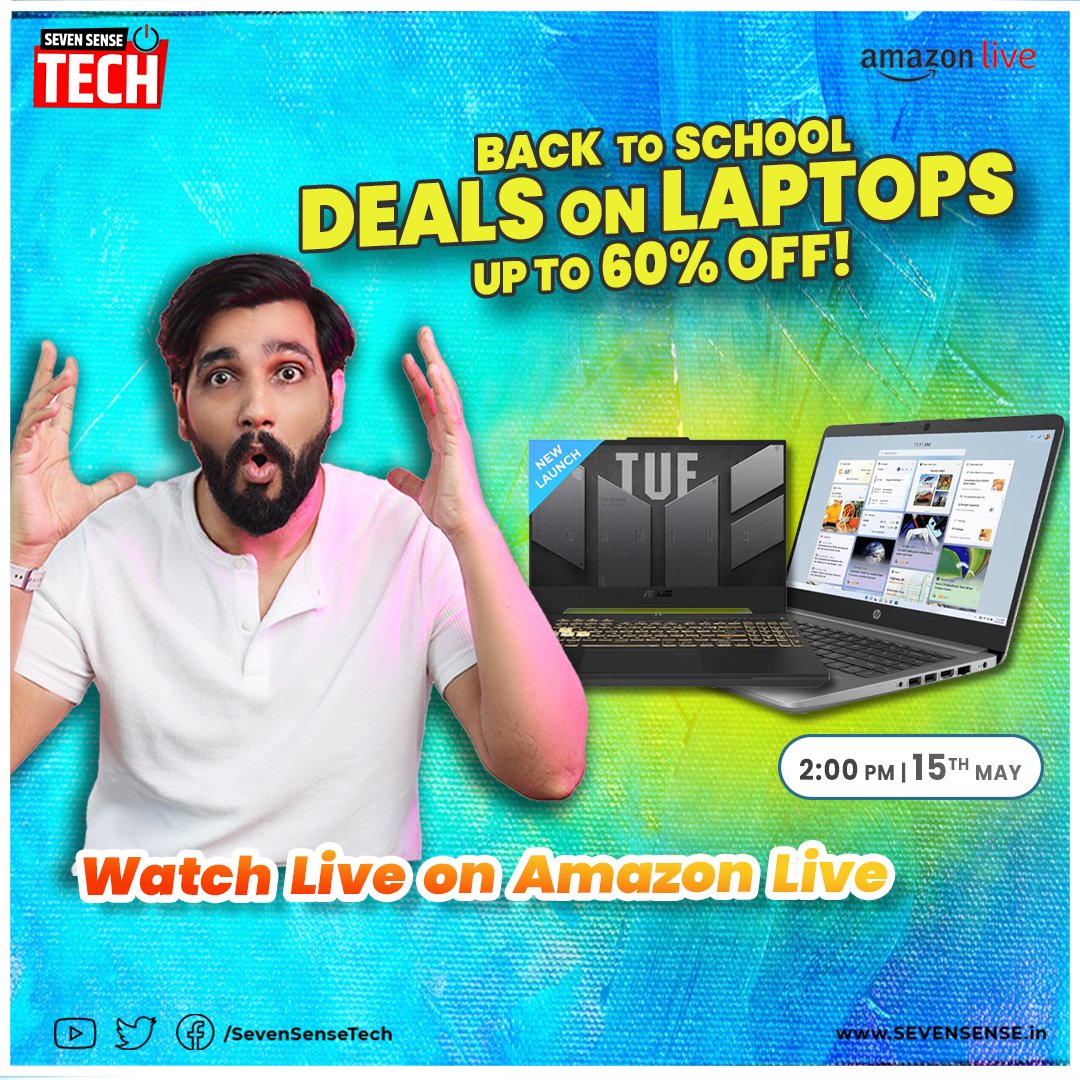 Back To School: Deal on Laptops Upto 60% on Amazon Live 2:00 PM, Today: amzn.urlgeni.us/https://www.am… #laptop2024 #laptop #2024 #Tech #SevenSenseTech #AmazonLive