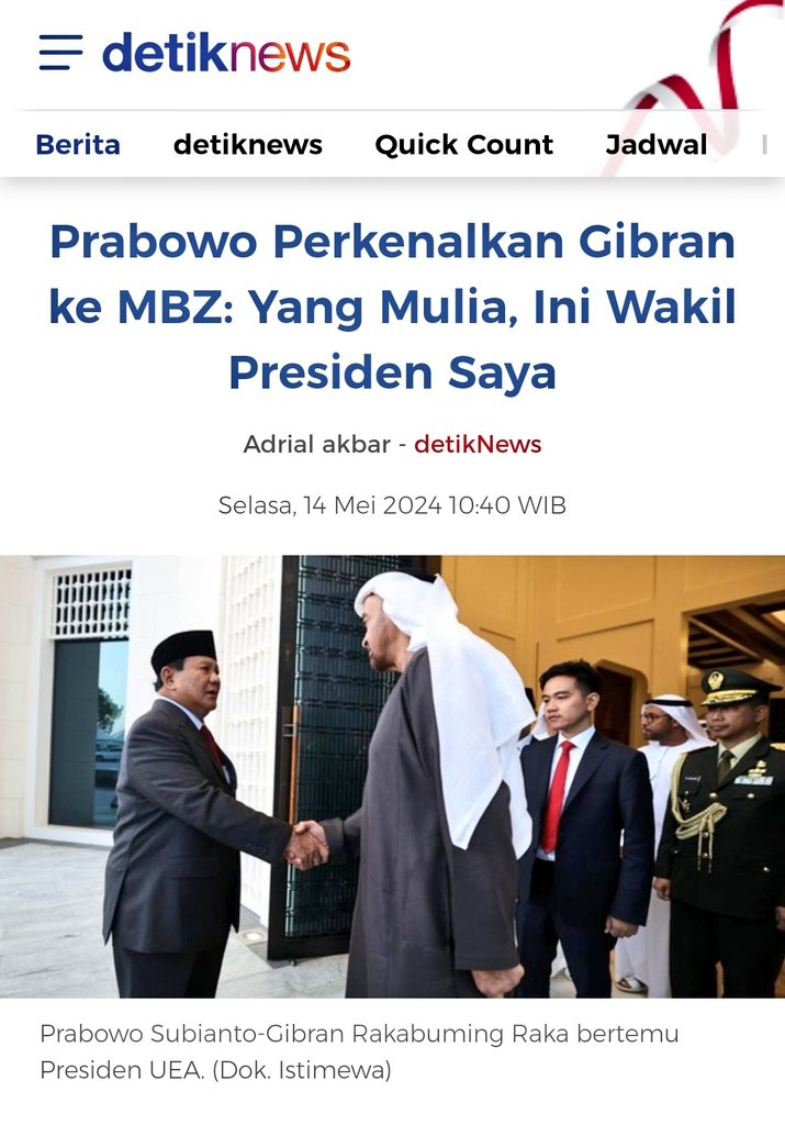 Prabowo Perkenalkan Gibran ke MBZ: Yang Mulia, Ini Wakil Presiden Saya ... Yo aku wes kenal kok