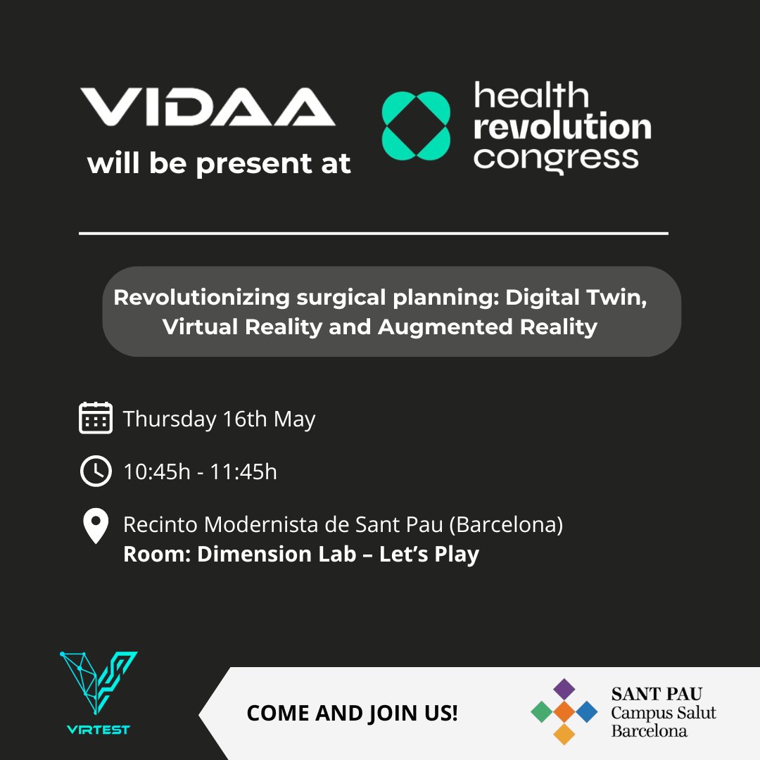 Virtest Technologies (@virtest_) on Twitter photo Do you want to try our augmented reality technology and learn more about VIDAA? Tomorrow we will be at the #HealthRevolutionCongress. Join us at 10:45 in the Dimension Lab - Let's Play room. See you there! #LAAO #AR #HealthTech <a href="/HRC_Barcelona/">Health Revolution Congress</a> Do you want to try our augmented reality technology and learn more about VIDAA? Tomorrow we will be at the #HealthRevolutionCongress. Join us at 10:45 in the Dimension Lab - Let's Play room. See you there! #LAAO #AR #HealthTech <a href="/HRC_Barcelona/">Health Revolution Congress</a>