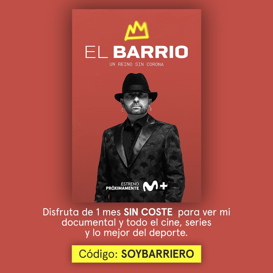 El Barrio Oficial (@elbarrioficial) on Twitter photo Disfruta de 1 mes SIN COSTE en <a href="/MovistarPlus/">Movistar Plus+</a> para ver mi documental 'Un reino sin corona' y todo el cine, series y lo mejor del deporte con el código SOYBARRIERO bit.ly/4ak9BZF
#UnReinoSinCorona de #ElBarrio ya disponible en Movistar Plus+ Disfruta de 1 mes SIN COSTE en <a href="/MovistarPlus/">Movistar Plus+</a> para ver mi documental 'Un reino sin corona' y todo el cine, series y lo mejor del deporte con el código SOYBARRIERO bit.ly/4ak9BZF
#UnReinoSinCorona de #ElBarrio ya disponible en Movistar Plus+