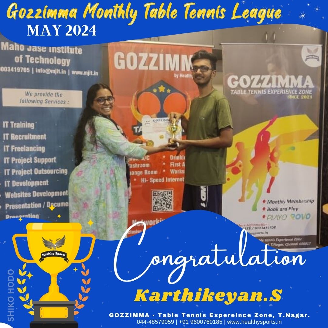 Victory is yours!
Congrats to Karthikeyan.S for clinching the top spot in our table tennis league 🏓 match on 11/05/2024! 🎉
.
.
.
#TableTennisChampion #Winner #gozzimma #gozzimmatournament