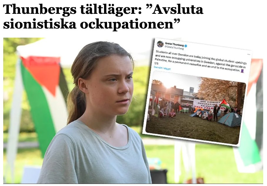 Klimat- och Palestinaaktivisten Greta Thunberg deltar i de antiisraeliska protesterna vid Stockholms universitet där aktivister har satt upp ett tältläger. bulletin.nu/thunbergs-talt…