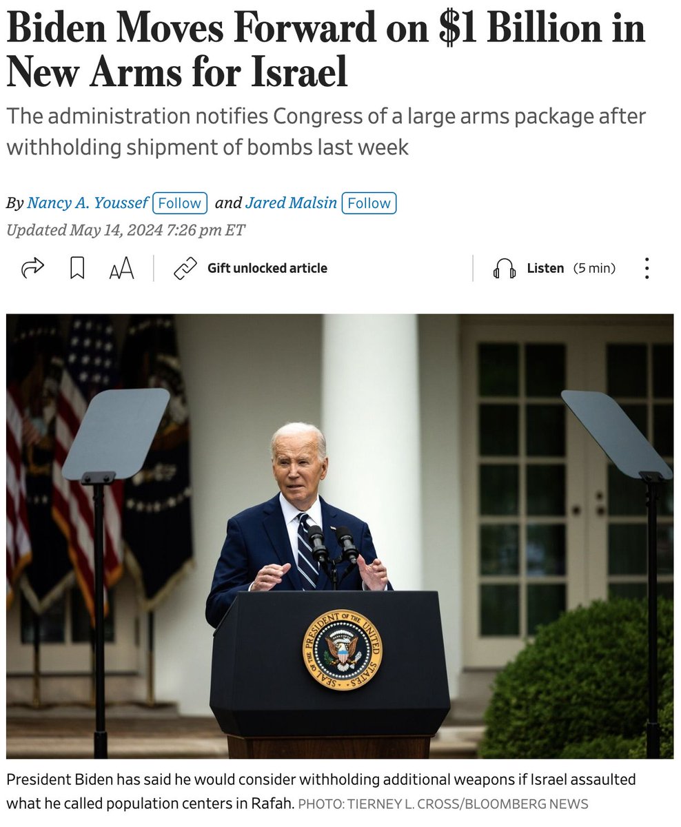 Joe Biden is so frustrated with his great old friend Benjamin Netanyahu, and concerned about Palestinian lives in Gaza, that he's decided to approve a new billion dollar arms package for Israel's genocidal war.