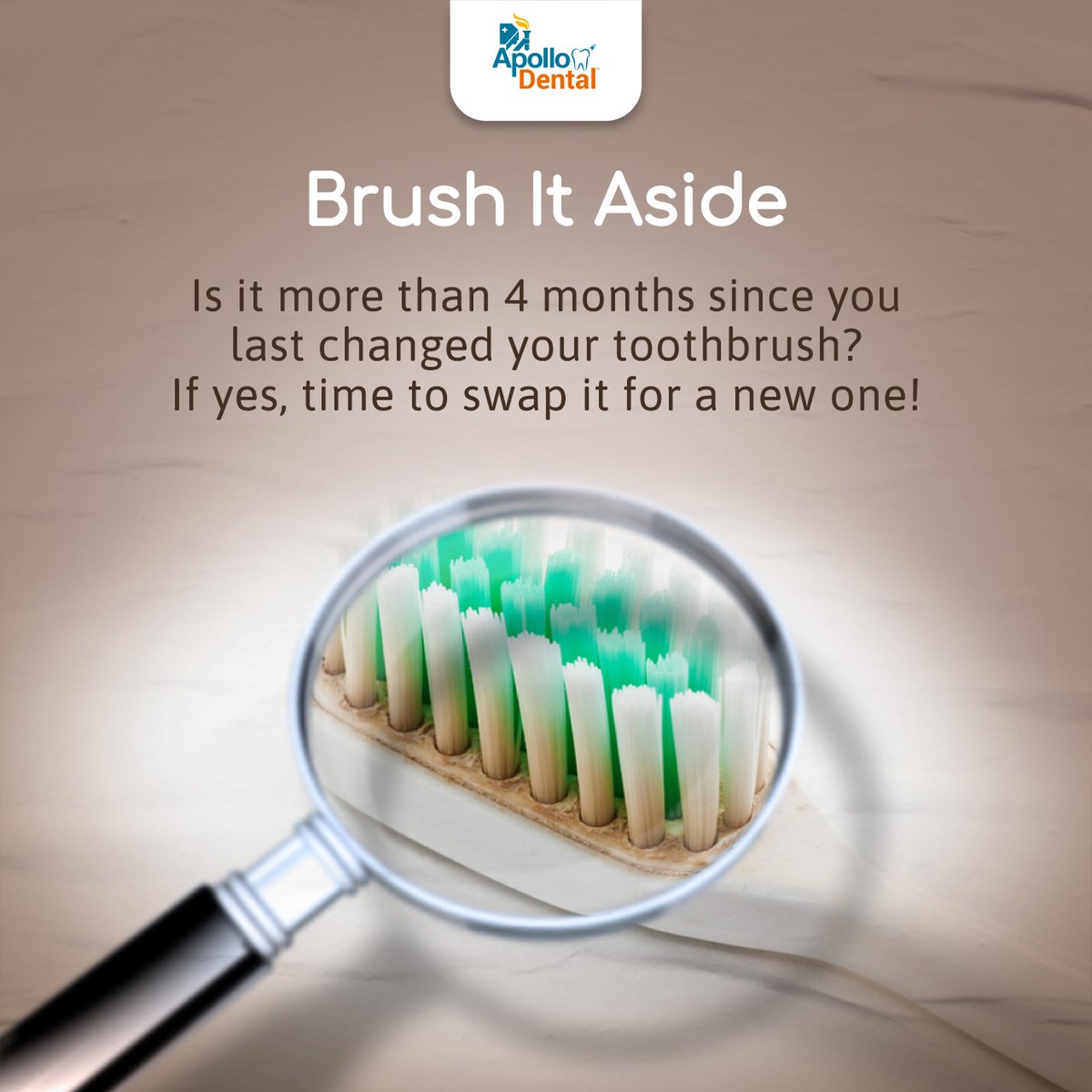 Do you remember when you changed your toothbrush last? Our experts say that one should swap their toothbrush every 2 to 3 months of use. Here's a reminder for you to share with your loved ones.

#ToothbrushReminder #OralHygieneTip #DentalCare #HealthyHabits #OralHealthReminder