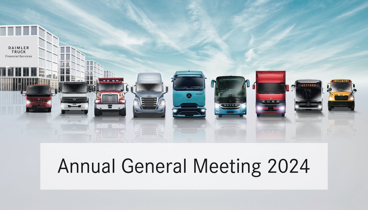Our Annual General Meeting starts in 15 minutes at 10:00 a.m. (CEST). The opening can be followed live here & will be available as recording after the Annual General Meeting.

📹️ dth.ag/Agm2024

#DaimlerTruck #DTR0CK #WeAreDaimlerTruck
