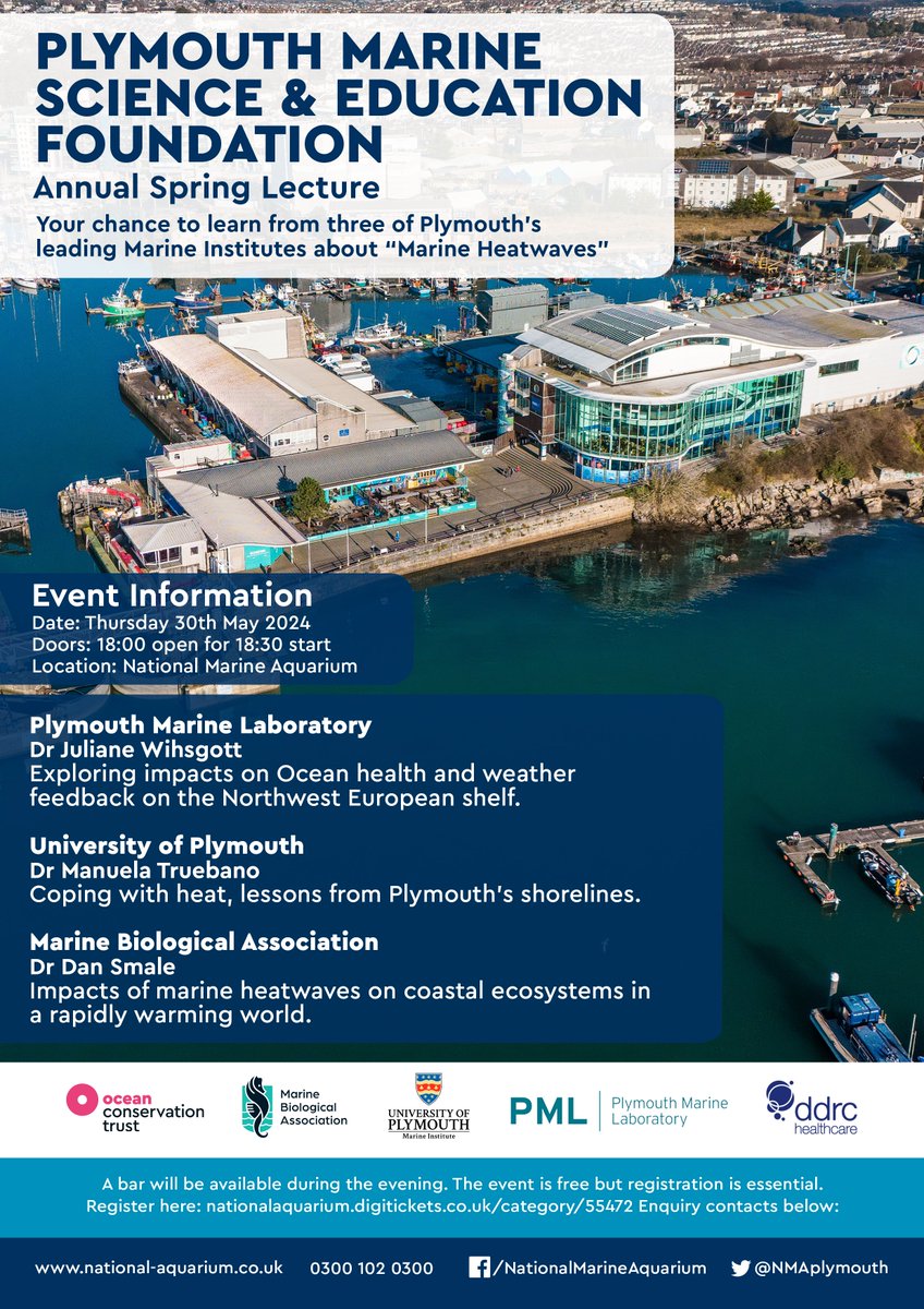 Sign up for your FREE ticket to learn from three of #Plymouth's leading marine institutes on the issue of #MarineHeatwaves. Register free here: nationalaquarium.digitickets.co.uk/event-tickets/… @PlymouthMarine @PlymUni @thembauk @NMAPlymouth