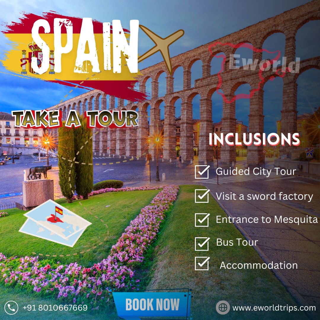 🌞 Explore Spain's Best:

Barcelona: Gaudí's masterpieces, beaches.
Madrid: Royal Palace, vibrant nightlife.
Seville: Alcázar, flamenco shows.
Valencia: City of Arts, authentic paella.
📞 Book Now! +91 8010667669
#DiscoverSpain #TravelSpain #SpainAdventure #TravelEurope