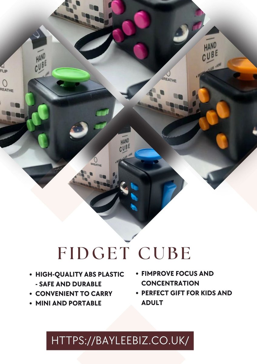 Beat Stress & Focus On! Fidget Cube (UK) Fidgeting hands? Our pocket-sized Fidget Cube calms & focuses! (2.8cm) 6 Fidget Features (Click, Glide, Roll, Spin, Flip, Breathe) Perfect for Adults & Kids! #fidgetcubeuk [bayleebiz.co.uk]