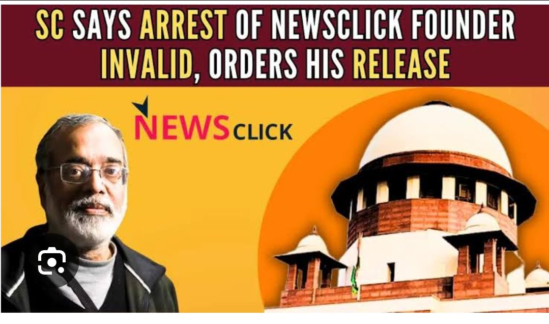 A good day for independent media! Supreme Court orders release of @newsclickin's Prabir Purkayastha , declares his arrest illegal The editor-in-chief of the news website was not supplied with the grounds of his arrest before he was remanded to custody, the court noted. A bench