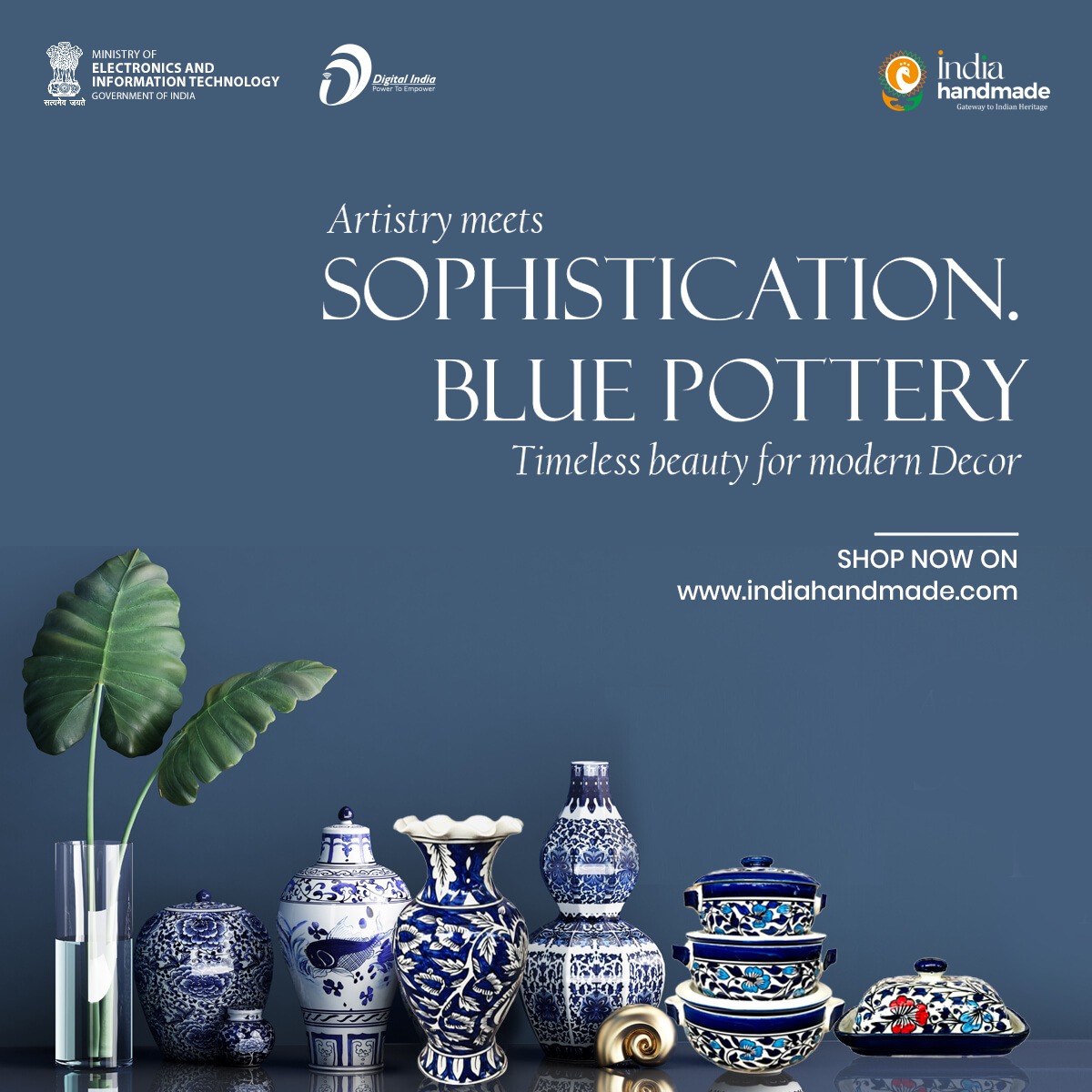 🔷 A traditional craft of Jaipur, Blue Pottery got its name because of the eye-catching cobalt blue dye used to colour the pottery. Buy authentic blue pottery at indiahandmade.com #DigitalIndia @Indiahandmade_ @PIBJaipur