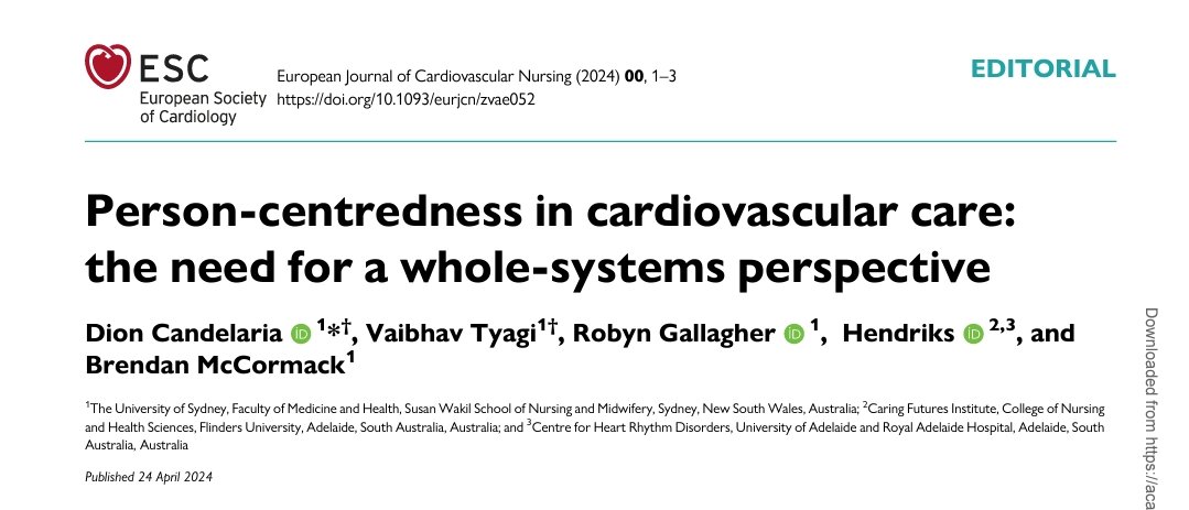 Our editorial on #personcentredcare and #CVD out now!!

CV care needs to continue putting patients at the core and go beyond to consider clinician attributes, care environment &amp; macro-context to achieve truly person-centred outcomes.

#sydneynursingschool

shorturl.at/juNWX