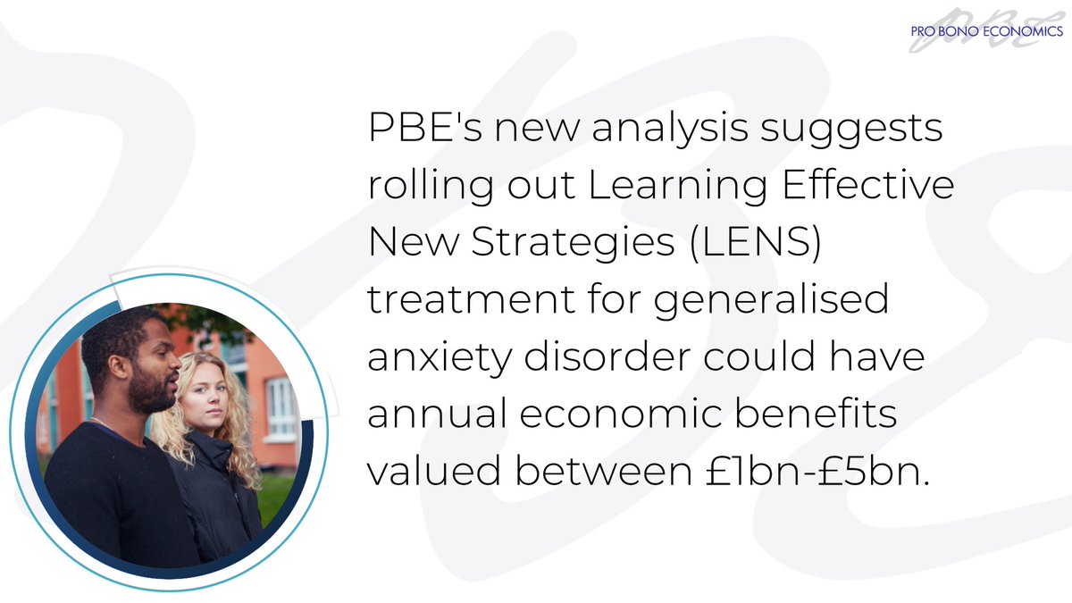 Our analysis for @MQmentalhealth shows the estimated quality of life benefits of Learning Effective News Strategies (LENS) treatment for generalised anxiety disorder (GAD), with annual economic benefits of between £1bn-£5bn. Read the report: tinyurl.com/36nunc7t