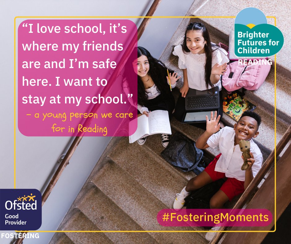 Going into care is a huge moment in a child or young person's life. Being able to remain at their school is important for a stable & successful experience. #Foster a local child or young person so they can stay in their hometown. ⭐️ readingfostering.co.uk #FosteringMoments