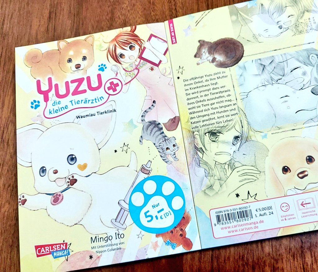 ゆずのどうぶつカルテのドイツ語版(yuzu die kleine tierärztin)1巻の見本をいただきました✨ 値札シール(?)がかわいい・・・ニクキュウ・・🐾