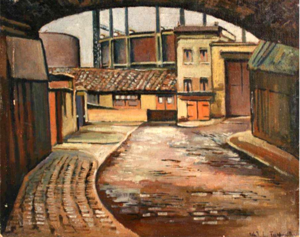 I thought I'd start today with yet another one that I haven't shown for a while! This is 'Gasometer at the Oval (E2)' by Albert Turpin from his post-war work, most likely the mid to late 1950s. The view was taken from Corbridge Crescent looking roughly West. #AlbertTurpin #ELG