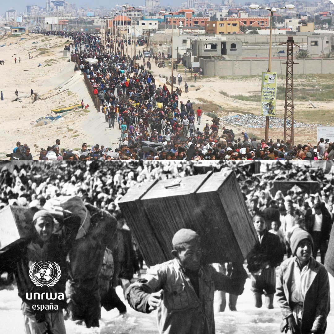 Mayo de 1948 // Mayo de 2024. Hace 76 años llegó la #Nakba, el éxodo para la población de Palestina. Ahora la historia se repite en #Gaza. Es hora de buscar una solución justa y definitiva para las personas refugiadas de Palestina.