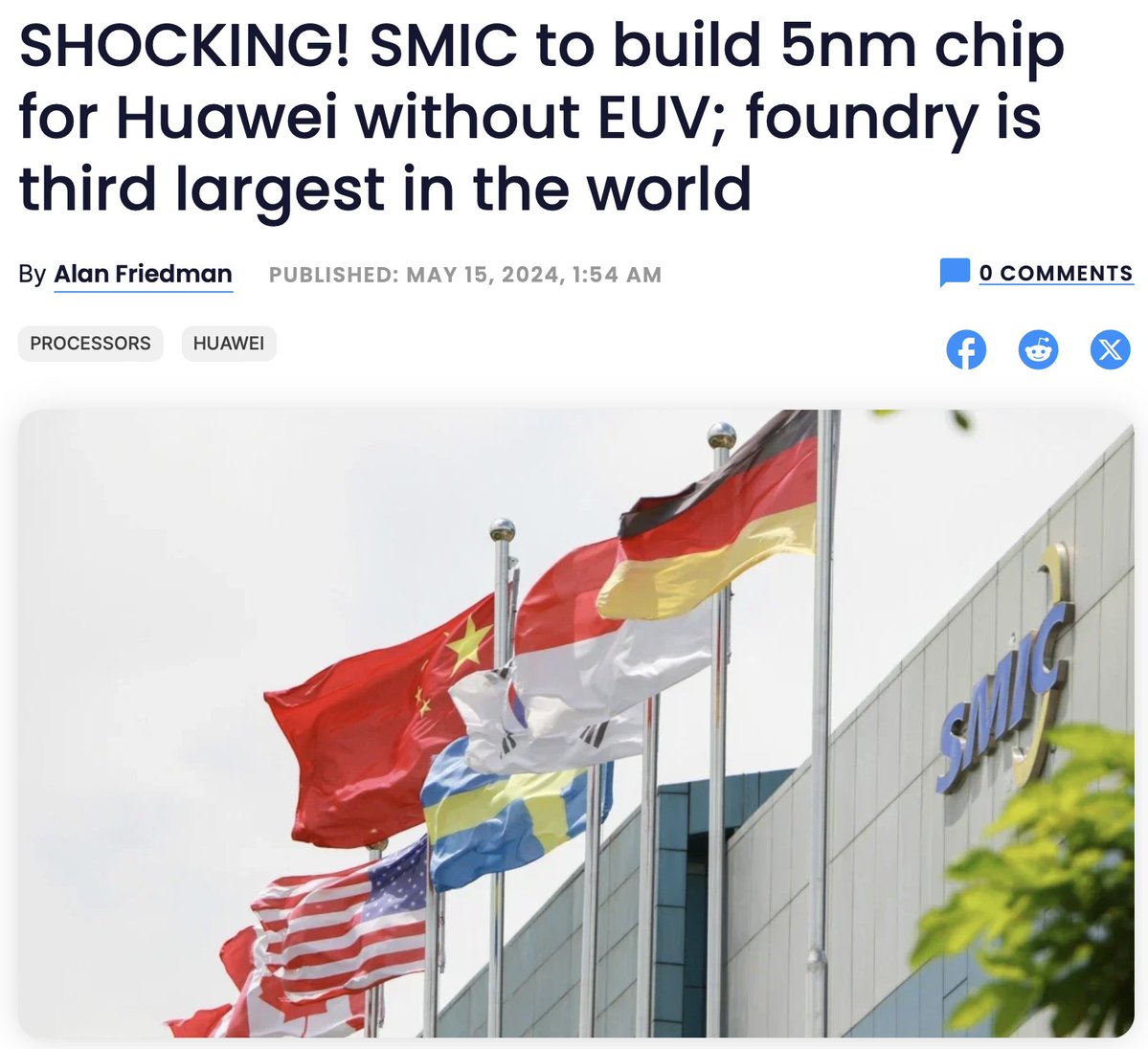 If this news is indeed correct, and I suspect it is, it's yet more evidence of failed US policies. Remember the US thought their policies were stopping China's semiconductor industry from advancing further than 14nm, and now China are reportedly at 5nm. It's rumoured to appear in