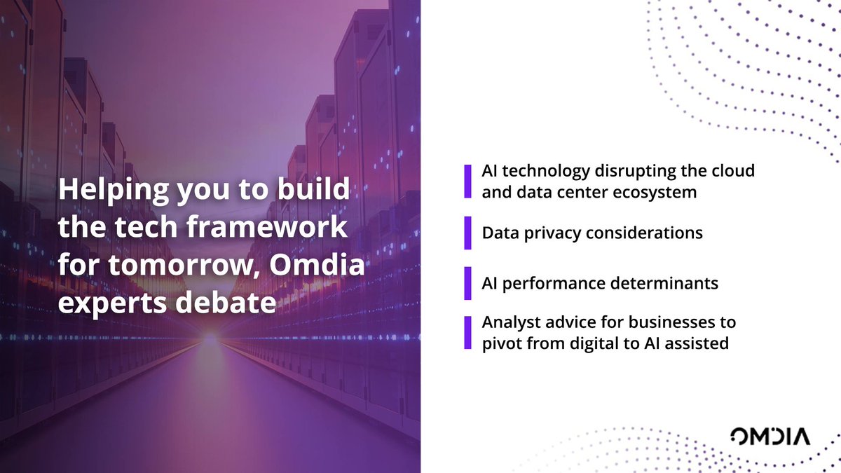 How is #AI #technology disrupting the #cloud and #datacenter ecosystem? #Omdia experts will discuss pivoting from a digital to AI-assisted #enterprise this week, helping you stay ahead of the competition and maximize efficiencies. Secure your place. pages.omdia.informa.com/enterprise_web…