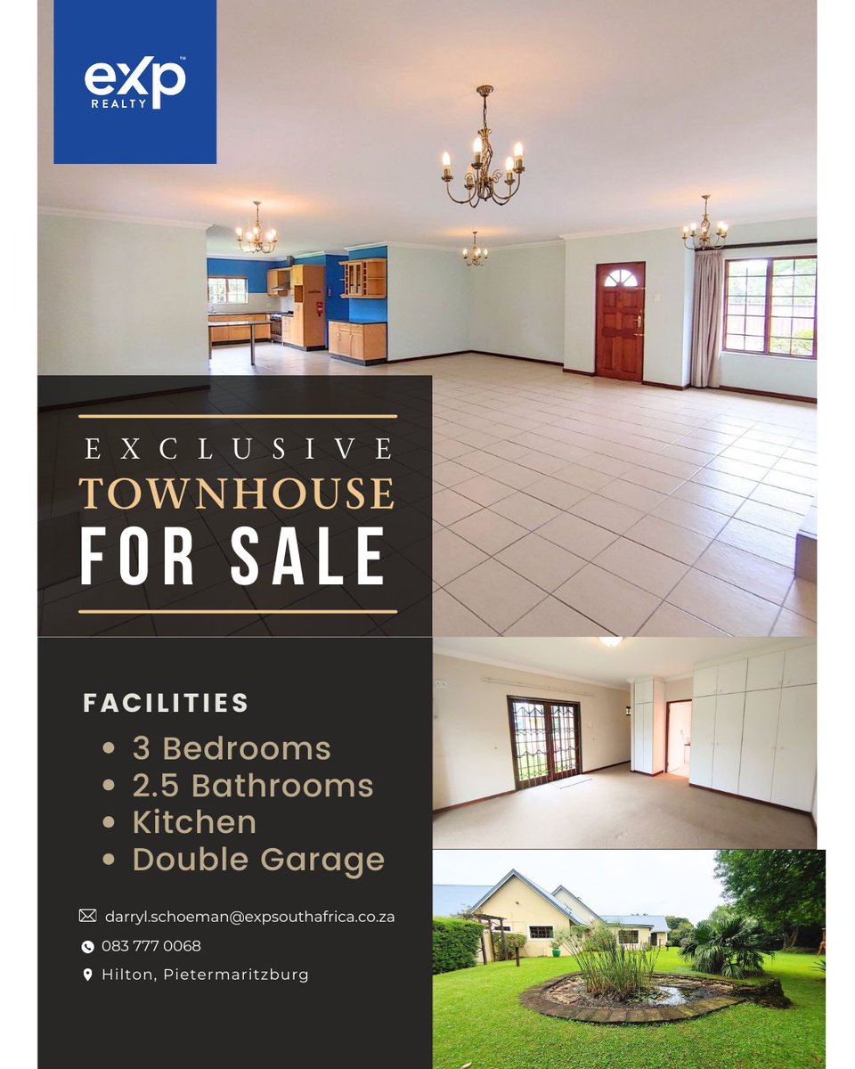 dschoemanprop's tweet photo. We have the privilege of welcoming you to this spacious and stunning free-standing home nestled in a highly sought-after complex, an opportunity you won't want to miss!
#eXp #eXpProud #eXpSouthAfrica #TeameXp #realestate #realtorofchoice #realtor #propertyinvestment #foresale https://t.co/nR0hQYmzUV