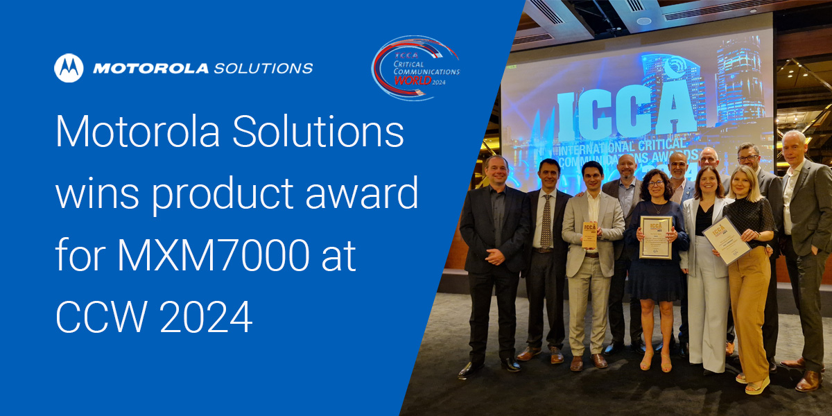 We’re delighted to have been awarded the ICCA 'Best Hybrid Device' Award for the MXM7000 TETRA and LTE mobile solution at #CCW24 (@CritCommsSeries). We continue to be dedicated to the development of technologies for use across the public safety workflow bit.ly/3QKNmFm