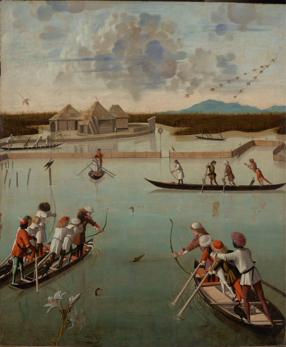 Time to move to beautiful Venice!

This beautiful 🎨,half of a double-sided panel with hinges and a latch,once functioned either as an ornamental window shutter or a cabinet door.📘read on: getdailyart.com
🏛 @GettyMuseum
Hunting on the Lagoon Vittore Carpaccio 1490-1495