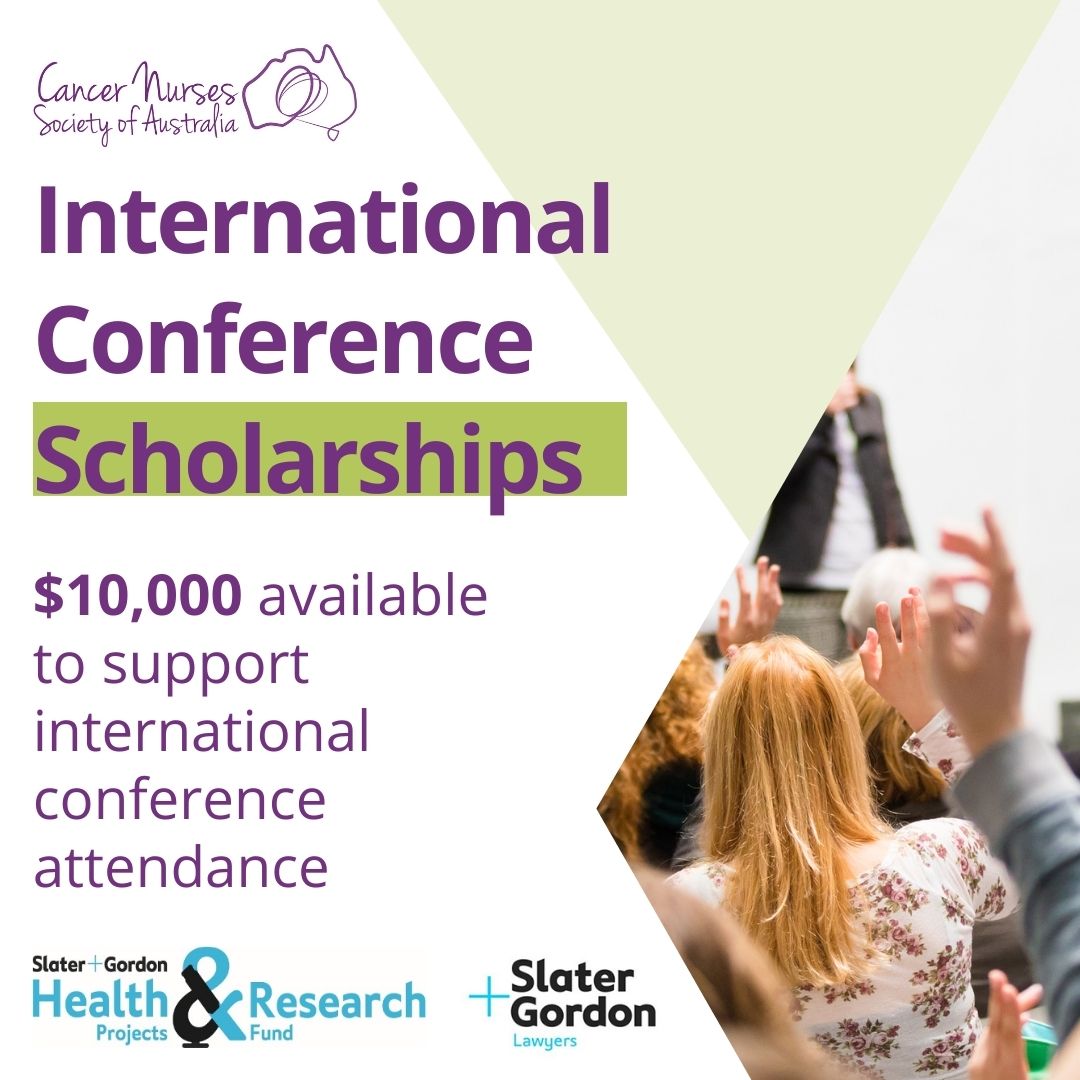 📢 3 International #CancerNursingConference Scholarships available: 2 x $2500 CNSA grants for International Conferences (EONS, CANO, UKONS, ONS, MASCC) & $5000 Slater and Gordon grant for World Conference on Lung Cancer in San Diego. Apply by June 9 > bit.ly/3QGDrAr 🌏