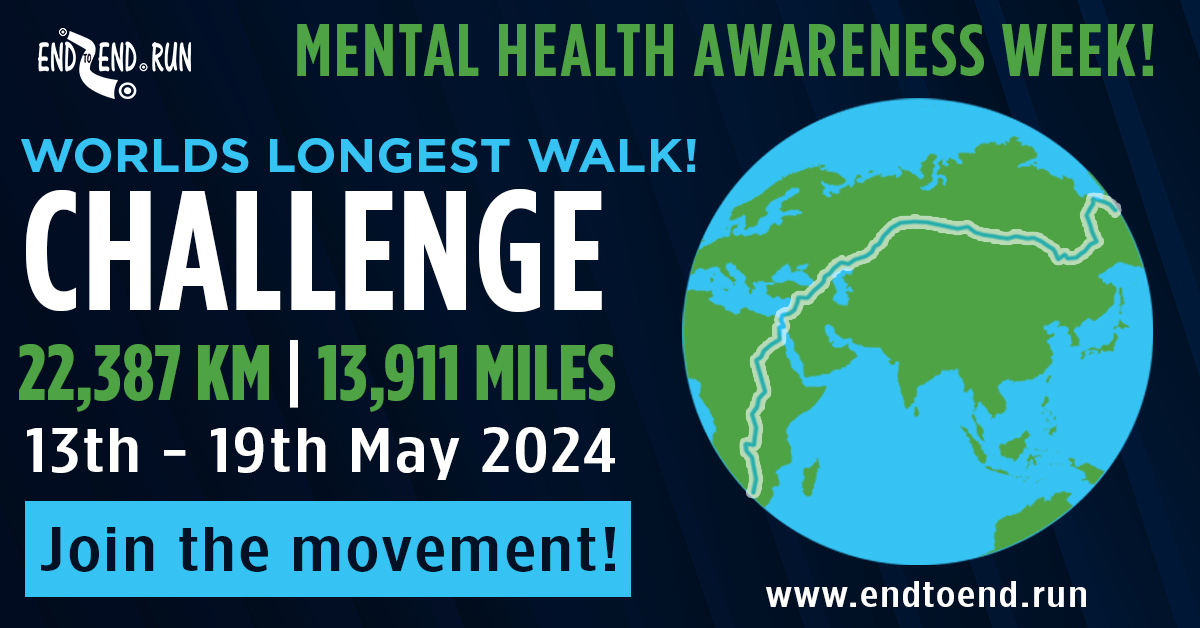 WE NEED YOUR HELP!!! FOR MENTAL HEALTH AWARENESS WEEK!!! Please share, Tag your friends and family and join the movement!
We're over 4000 miles in with 4 days to go and we need your miles!!  Its completely FREE to join.
endtoend.run/worlds-longest… 
#MentalHealthMonth