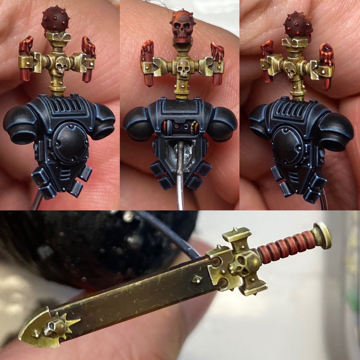 Black Templar details. There are detailed tutorials on how to paint Black Templar Armor in the Eavy Metal style, gold NMM, leather and more on my Patreon. 
#WarhammerCommunity