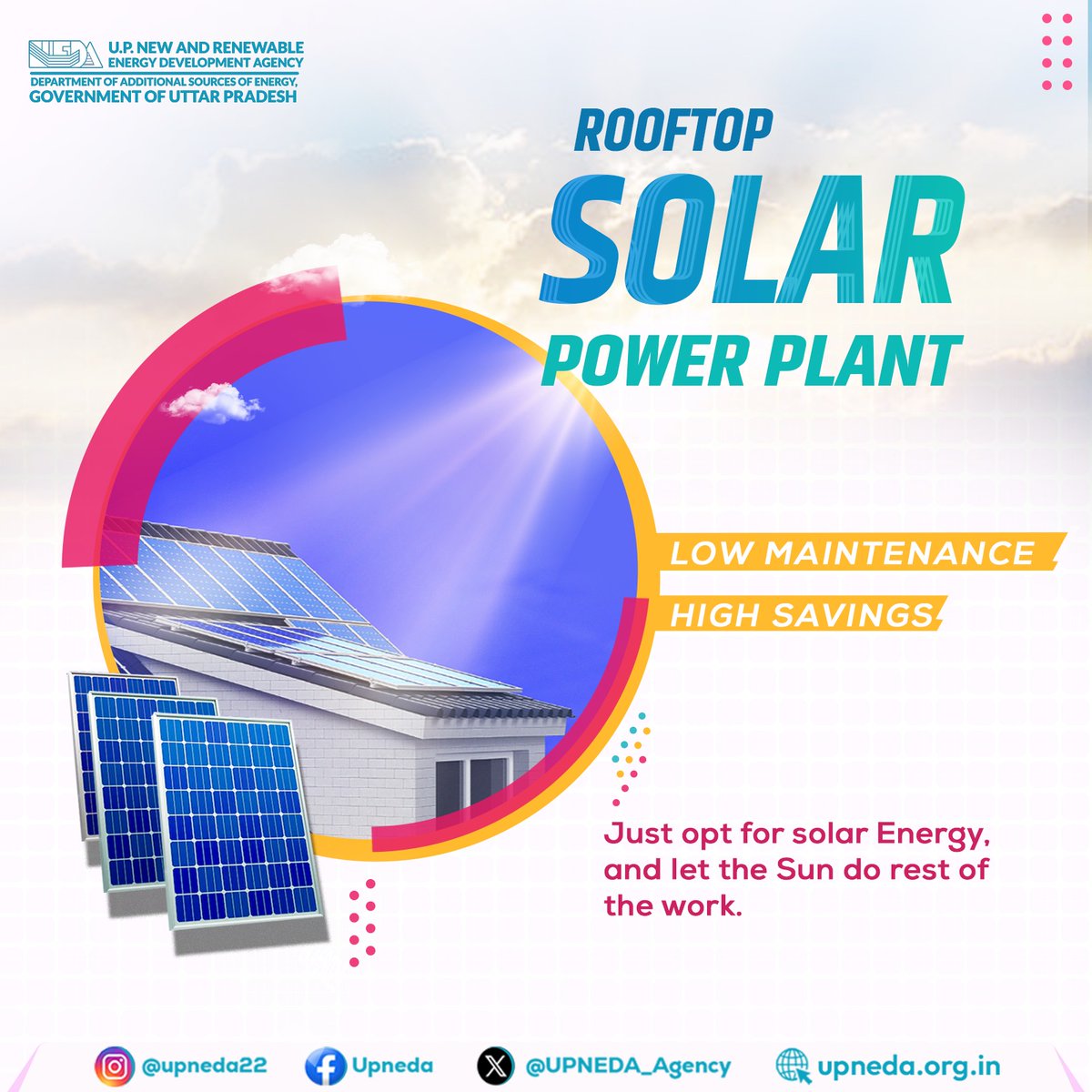 Transform your rooftop into a powerhouse of savings with solar energy! Low maintenance, high savings – harness the sun's unlimited power and watch your energy bills shrink. 

#SolarPower #SolarEnergy #RenewableEnergy 
#GoSolar #UPNEDA #upneda_agency
@CMOfficeUP
@aksharmaBharat