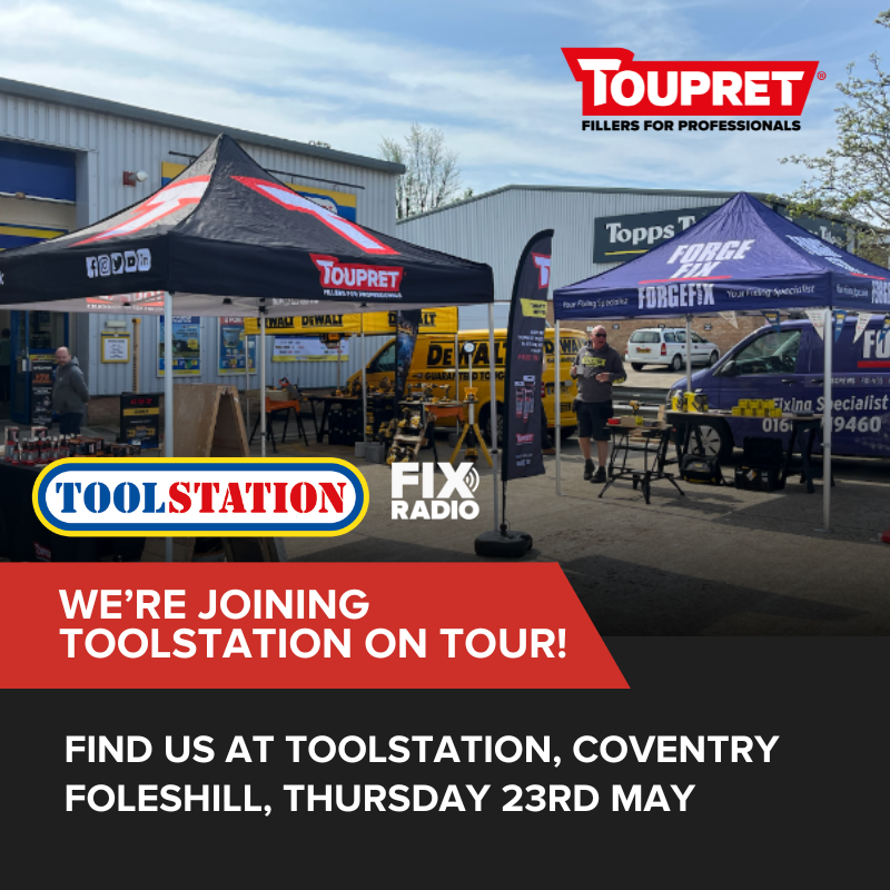 We’re joining @ToolstationUK on their Trade Day at the Coventry Foleshill store on 23rd May 🛠️ Find us along with a host of other brands and @FixRadioUK to chat about all things filler and take advantage of exclusive deals. See you there! 💥 #ToupretUK #Toolstation #FixRadio