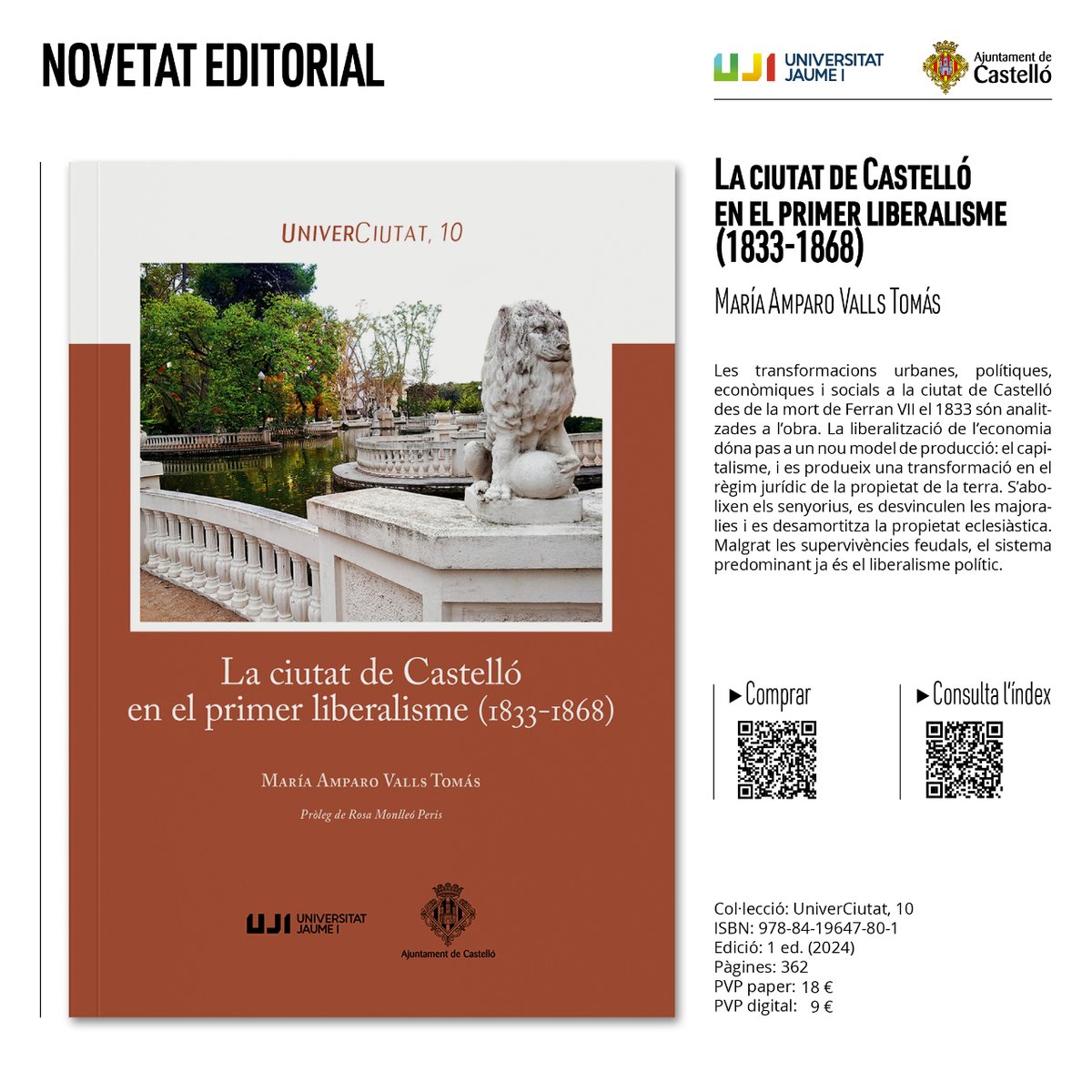 📚 #PublicacionsUJI «La ciutat de Castelló en el primer liberalisme (1833-1868)». María Amparo Valls Tomás i.mtr.cool/fwmffgnlte