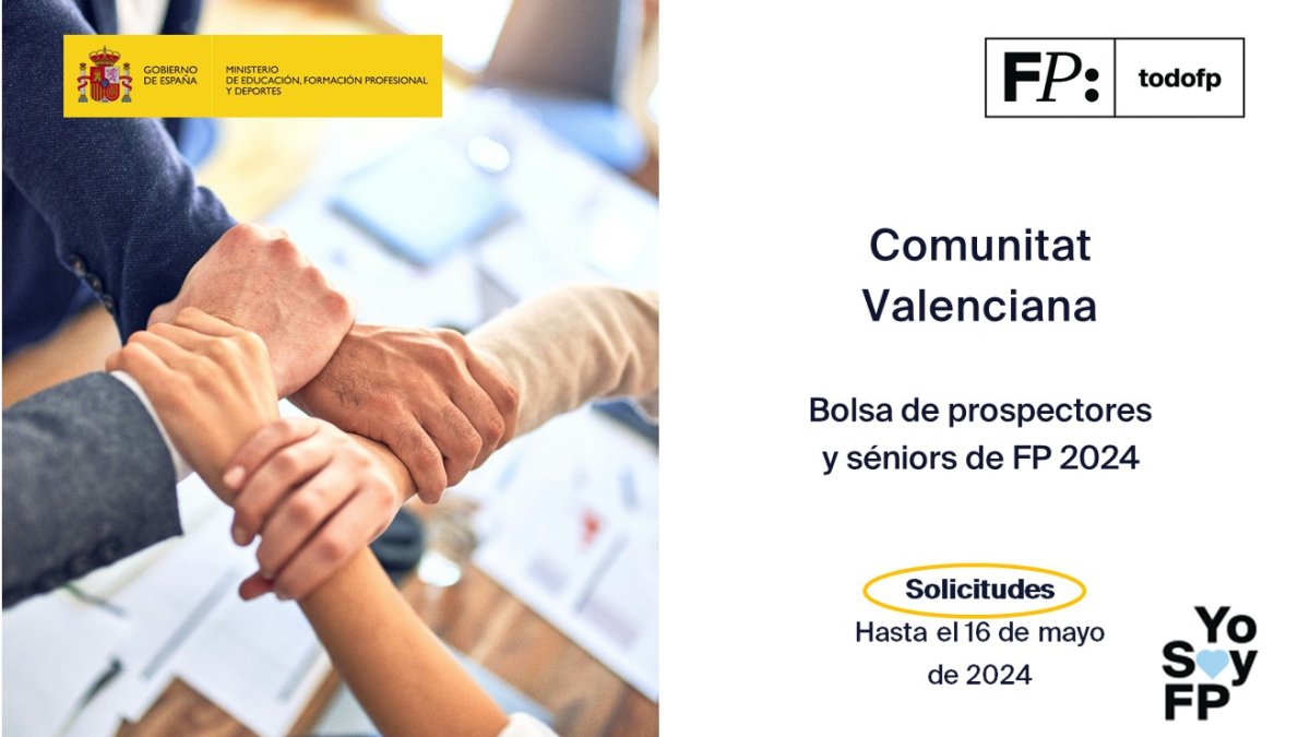 📢 #FPComunitatValenciana. Bolsa de prospectores y séniors de formación profesional 2024 #TodoFP #YoSoyFP 🔴 Solicitudes: hasta el 16 de mayo de 2024 🔎 ceice.gva.es/es/web/formaci…