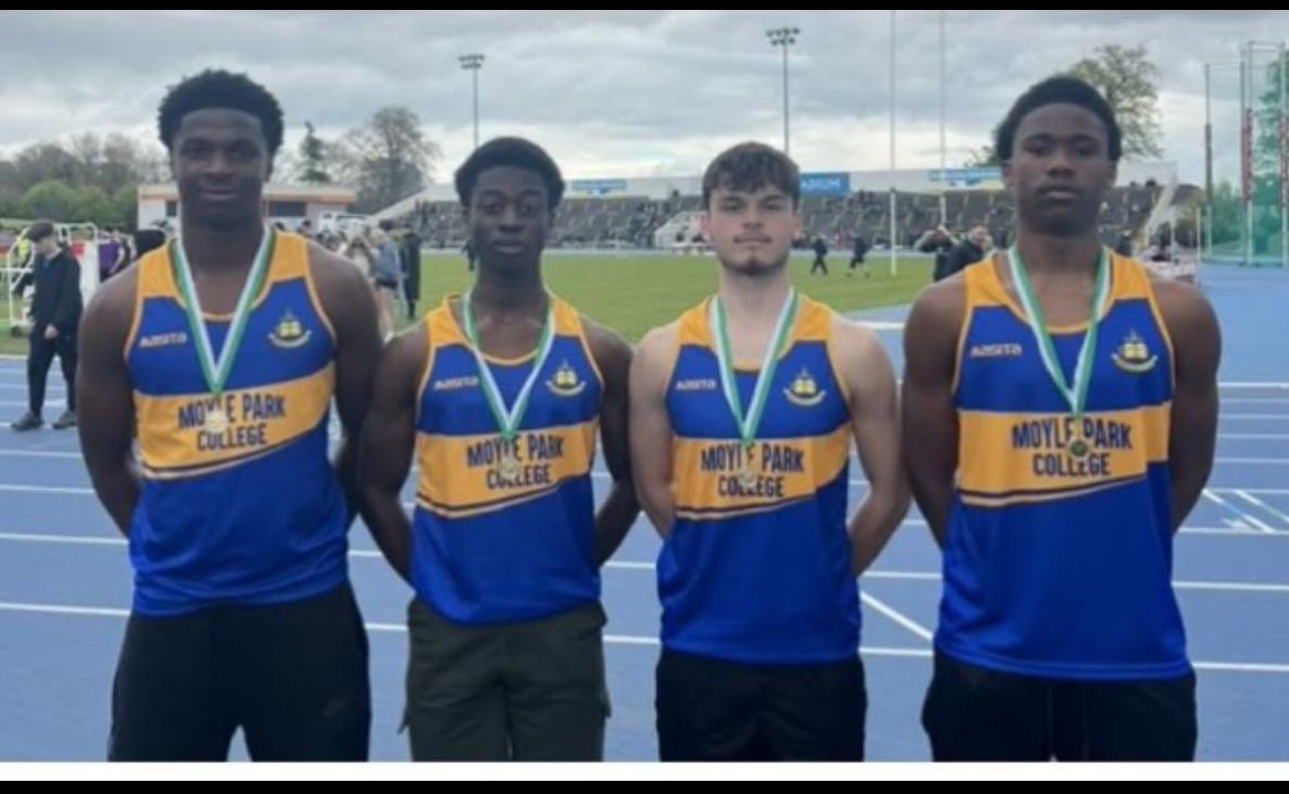 Best wishes to our Moyle Park athletes in the LEINSTER CHAMPIONSHIPS today in Santry! We have participants in the 100M, 200M & 4 x 100M and high jump. Thanks to their coach Mr. Leech.