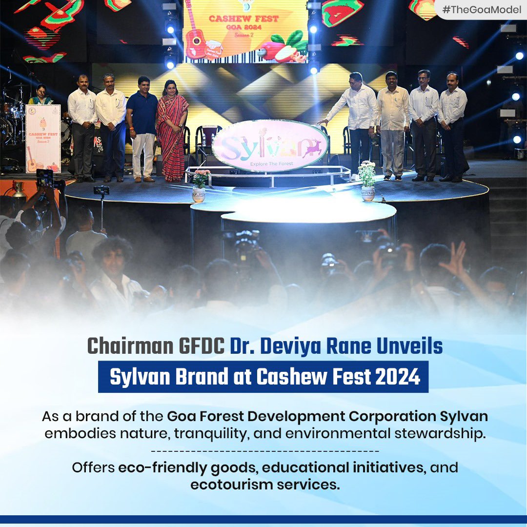 Chairman GFDC Dr. Deviya Rane unveils Sylvan Brand at Cashew Fest 2024, reflecting nature, tranquility, and environmental stewardship. Explore eco-friendly goods, educational initiatives, and ecotourism services under Sylvan! #TheGoaModel #CashewFest2024