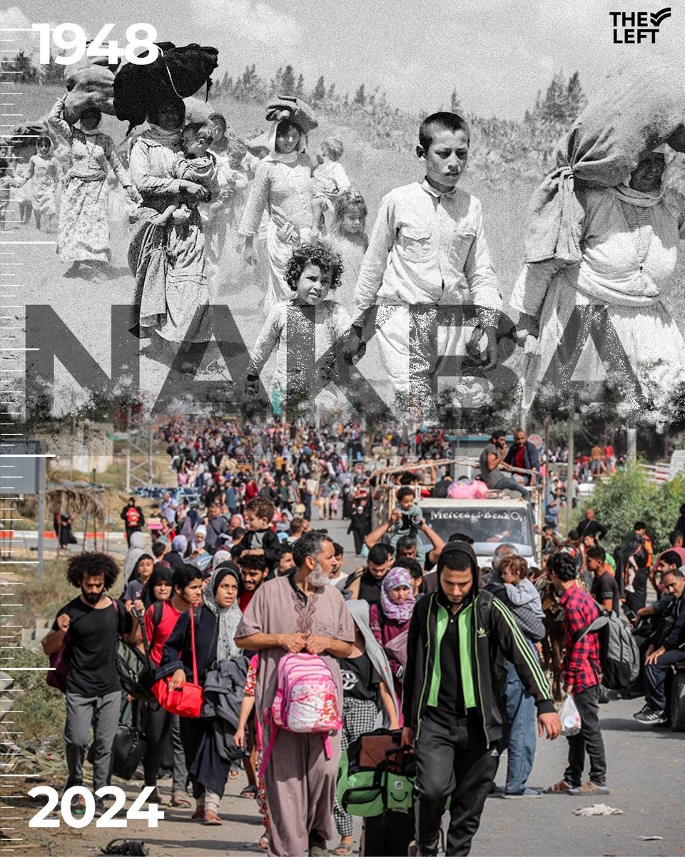 🇵🇸El 15 de mayo de 1948 comenzó la #Nakba: la expulsión de cientos de miles de palestinos/as de sus tierras. Hoy la Nakba continúa en todo Palestina, pero también nuestra solidaridad. Ante la complicidad de occidente con Israel, movilización contra el genocidio y la ocupación.