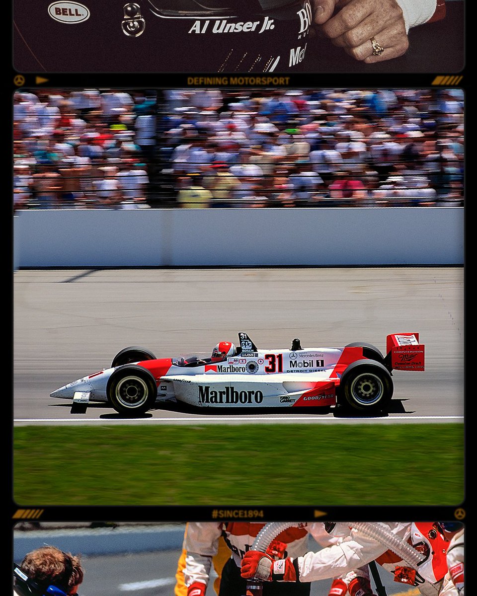 #since1894 – USA, ‘94: Al Unser Jr. triumphs at the prestigious Indy 500 in a Penske-Mercedes PC 23 IndyCar. Stay tuned as we share more moments from our 130-year motorsport legacy every week. 📸 🎞️ #DefiningMotorsports #WorldsFastestFamily #WeLivePerformance