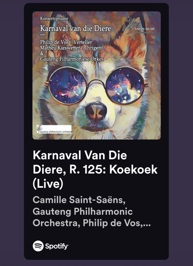 Karnaval van die Diere - Koekoek deur Philip de Vos en Gauteng Philharmonic Orchestra nou aanlyn via Spotify. #klassiekemusiek #afrikaans #jongkind #musiekvirkinders #musiekblootstelling #musiekontwikkeling #saintsäens #camillesaintsaens open.spotify.com/track/3kwVaatc…