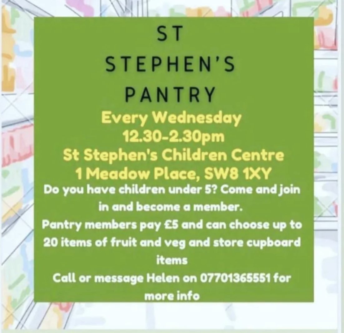 Wednesday #Community Support in Stockwell: 

 🌟 Reminder of the support available every Wednesday in #Stockwell:

🥒Healthy Living Platform Pantry 
🤲Advice Clinic for Spanish &amp; Portuguese Community with Gustavo  
🙋🏽‍♀️💁‍♀️Women’s Surgery. 

Check Flyers for details. 

 #CommunityAid