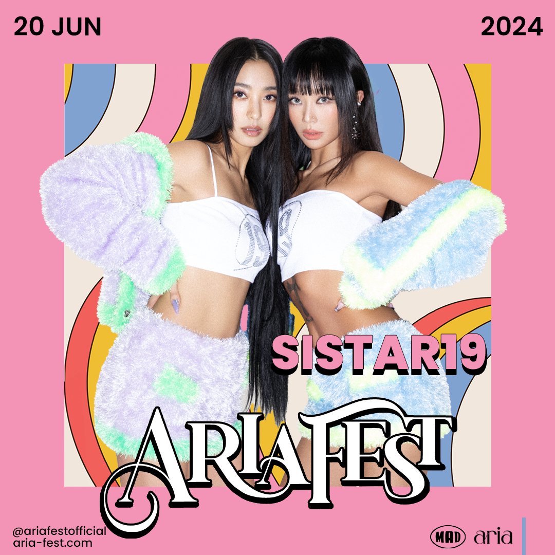 @sistarsistar dazzles at Aria Fest 2024! Witness the iconic duo live at Faliro Arena in Athens on June 20th, their first time performing in Europe! Join the excitement! #AriaFest2024 #SISTAR19inAthens #SISTAR19 #KPopInGreece #KPWG #kpopworldgreece #KworldSociety #AriaGroup #MAD