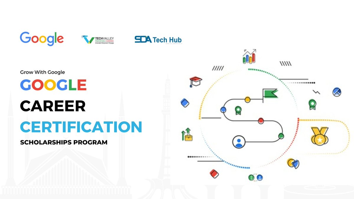 SDATecHub's tweet image. The SDA Technology Hub launched the Google Career Certificates Scholarship program in collaboration with Tech Valley Pakistan. 

Register Now 👇
bit.ly/4ba7qsl 

#sdatechhub #techvalleypakistan #GoogleCareerCertificates #DigitalSkills